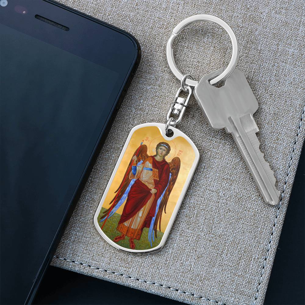Archangel Michael dog tag keychain