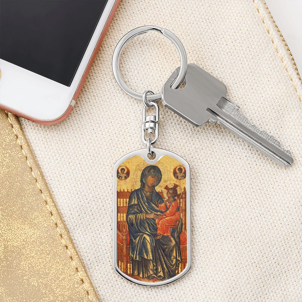Theotokos Enthroned dog tag keychain