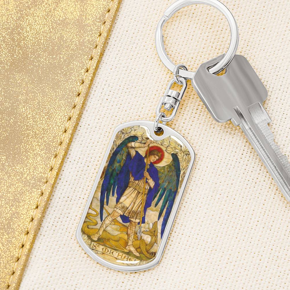 St Michael the Archangel dog tag keychain