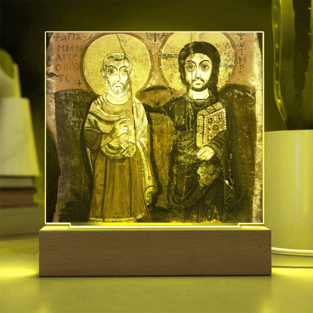 Christ and Abbot Menas Orthodox Icon Acrylic Square Plaque