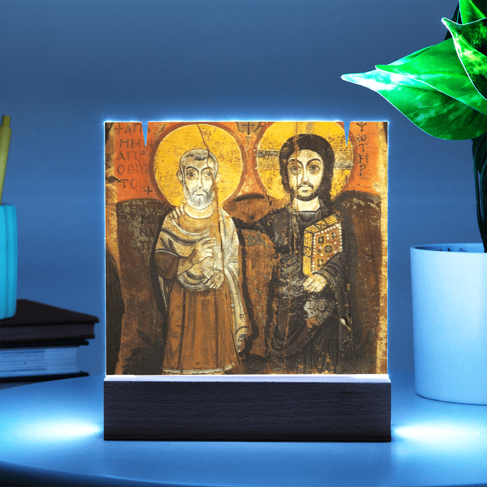 Christ and Abbot Menas Acrylic & Stainless Steel Cross Necklace