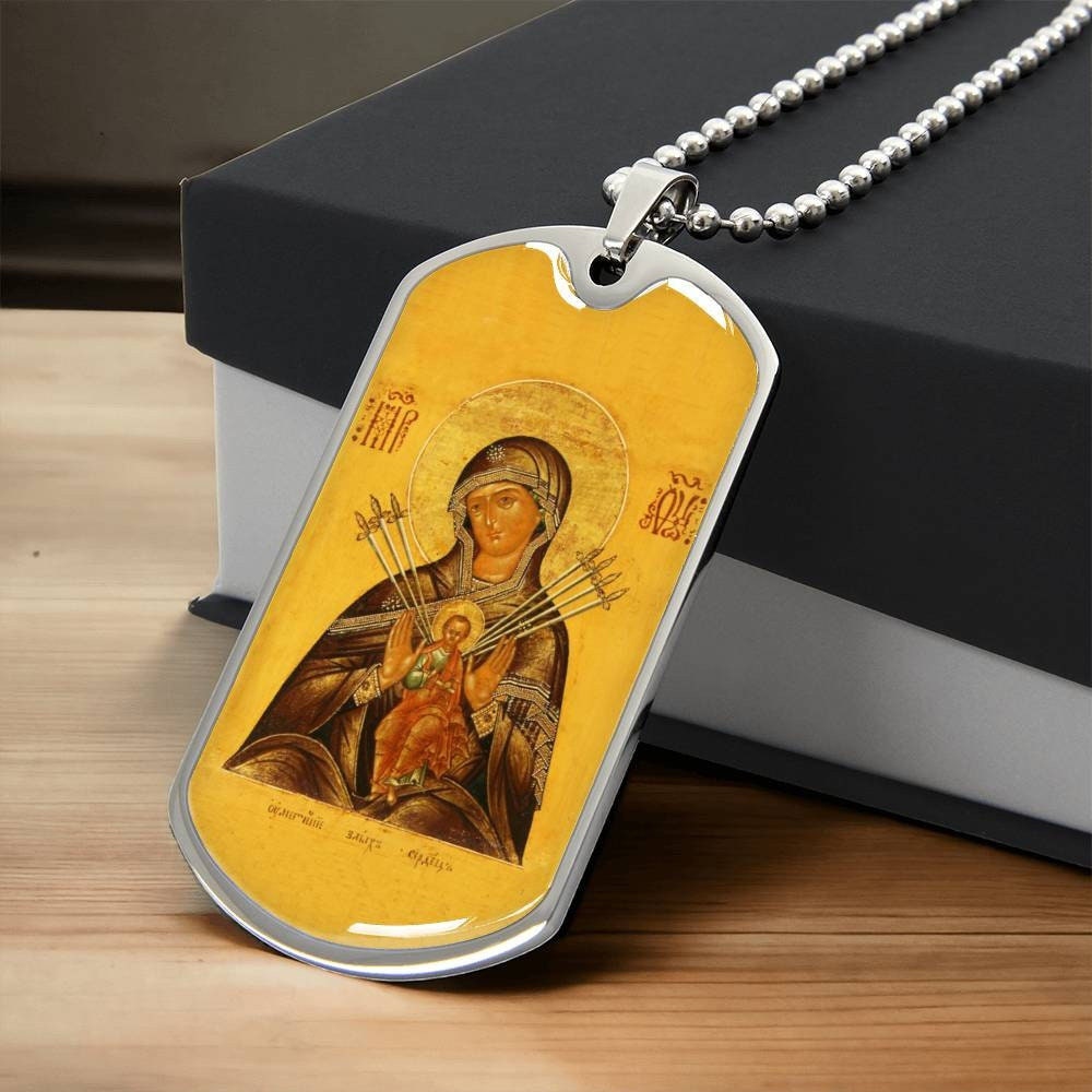Seven Sorrows Mary dog tag necklace