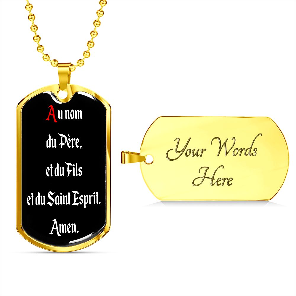 In the name of Father in French dog tag pendant necklace