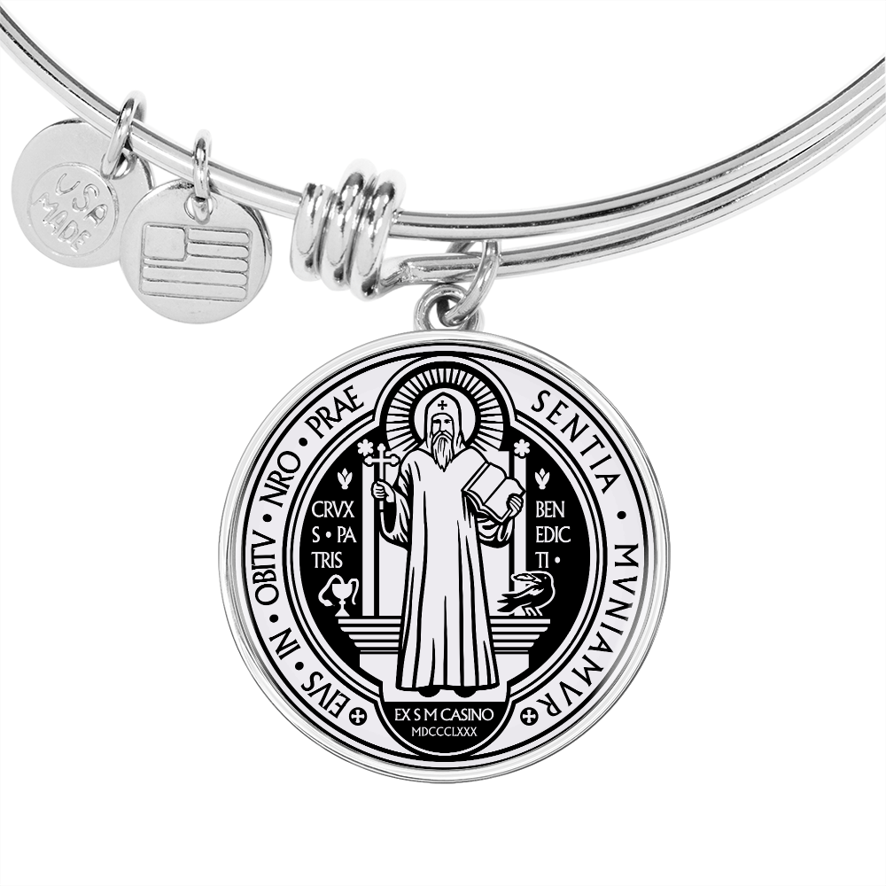 St Benedict bangle bracelet circle pendant Front Black