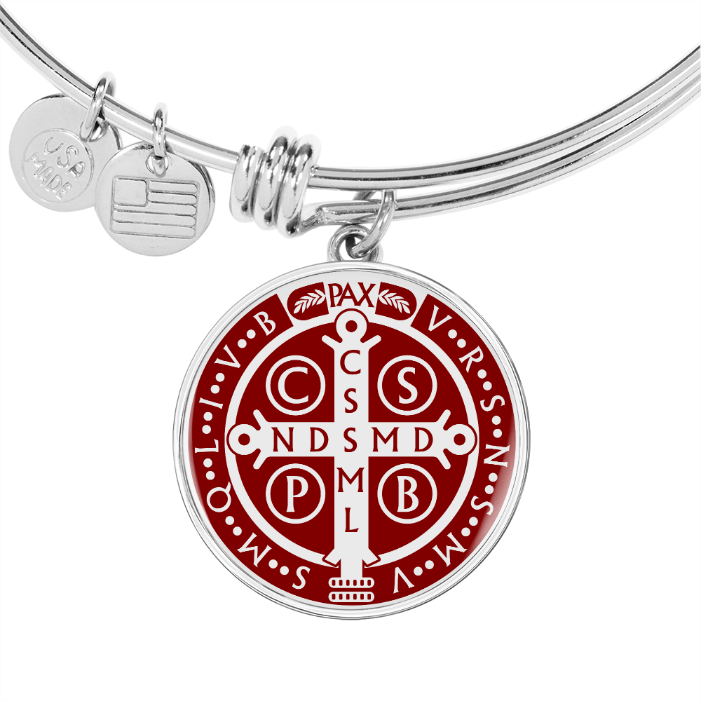 St Benedict bangle bracelet circle pendant Back Maroon