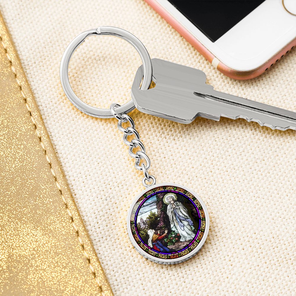 the-vision of our lady of lourdes circle pendant necklace_artwork_original_artwork Graphic Circle Keychain NEW