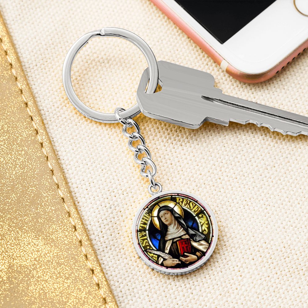 St Therese of Avila circle pendant keychain