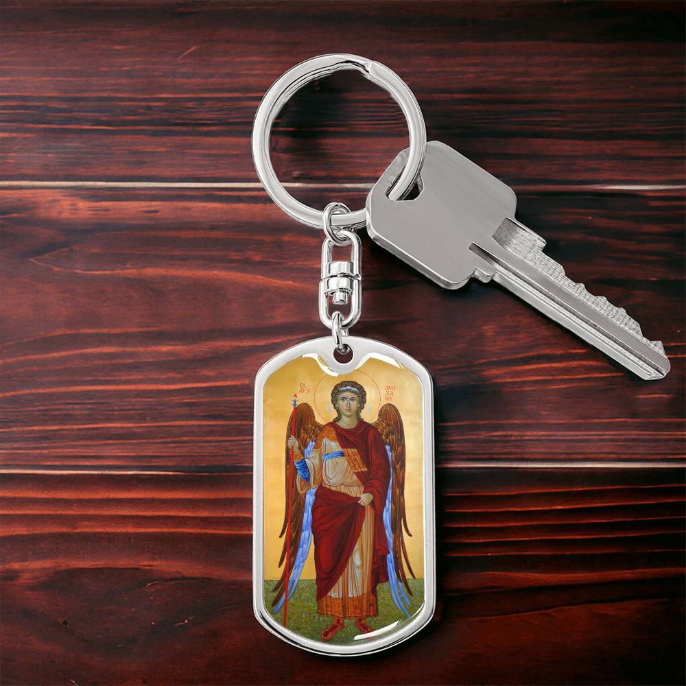 Archangel Michael dog tag keychain