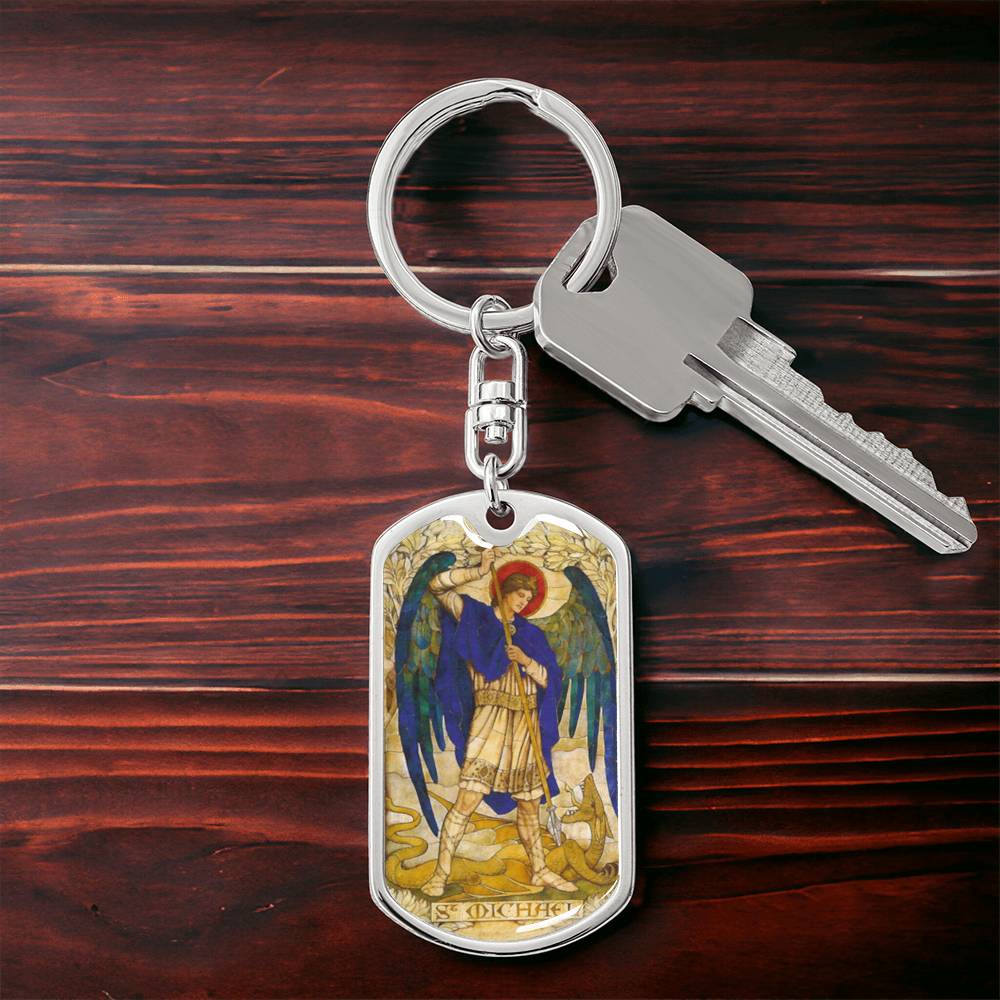 St Michael the Archangel dog tag keychain
