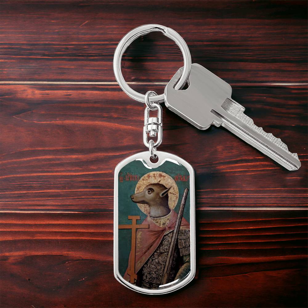 Dog Headed St Christopher dog tag keychain