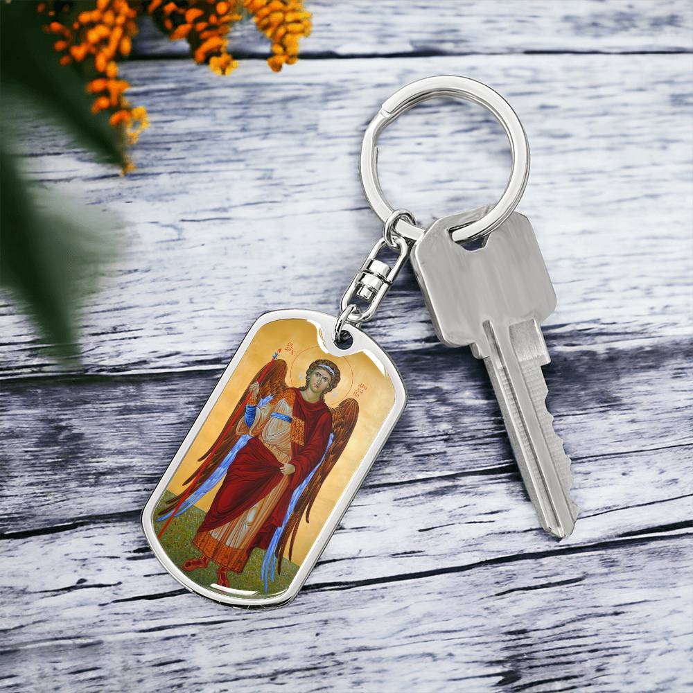 Archangel Michael dog tag keychain