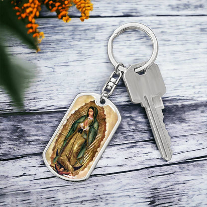 Our Lady of Guadalupe dog tag keychain