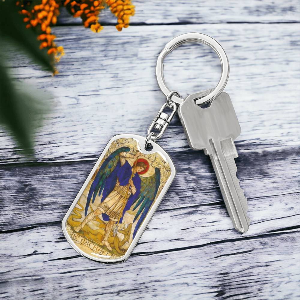 St Michael the Archangel dog tag keychain