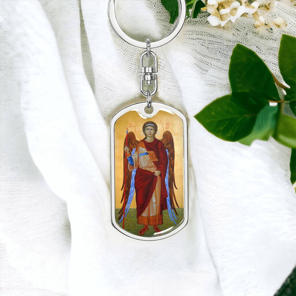 Archangel Michael dog tag keychain