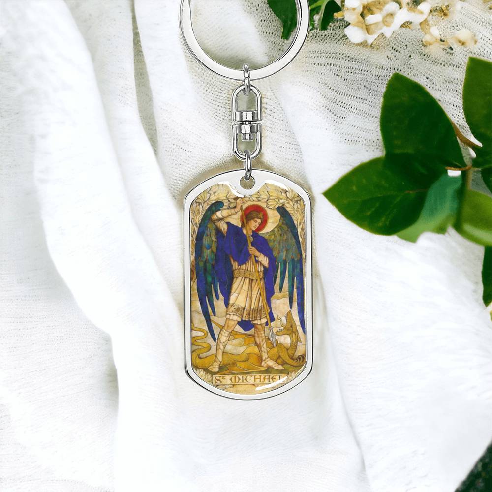 St Michael the Archangel dog tag keychain