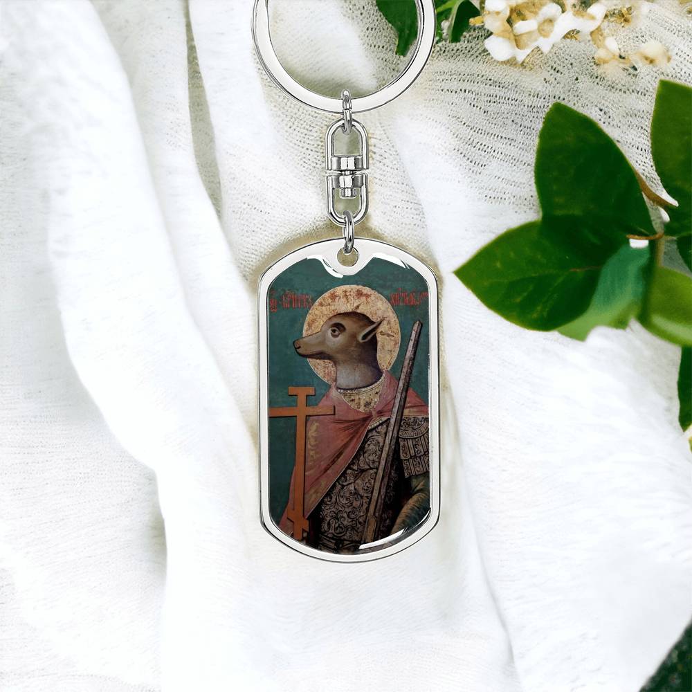 Dog Headed St Christopher dog tag keychain