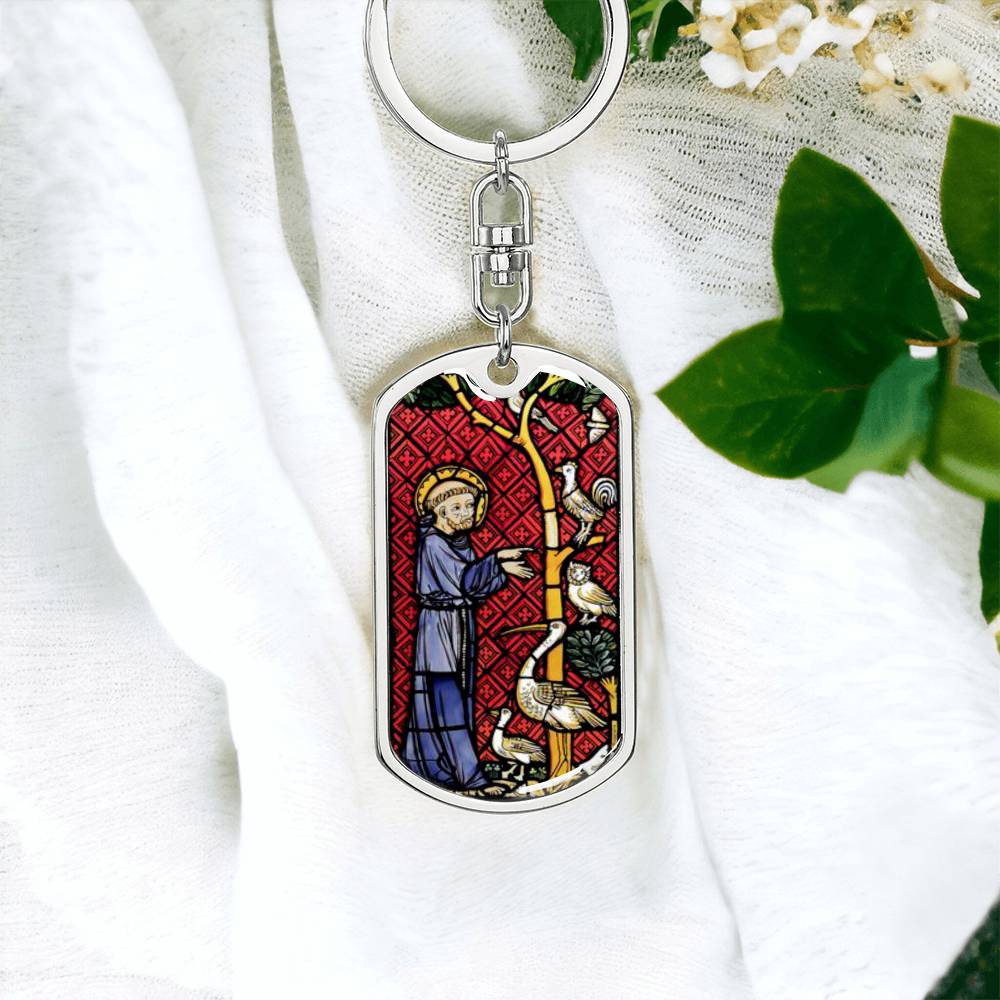 St Francis of Assisi dog tag keychain