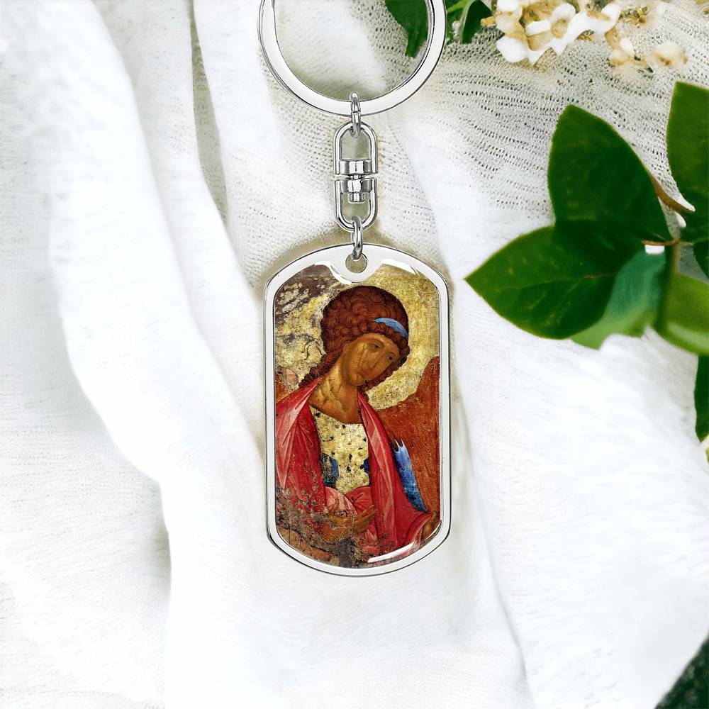 Archangel Michael dog tag keychain