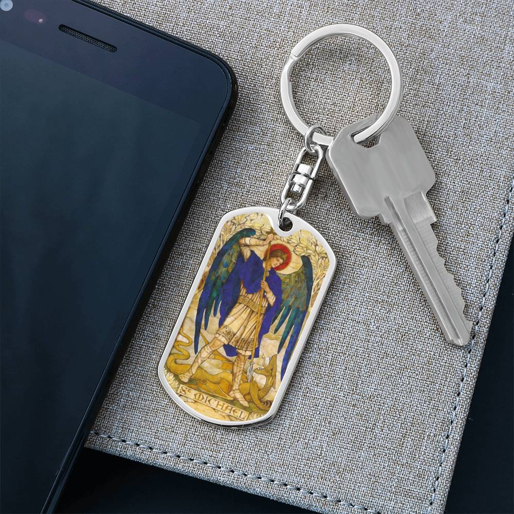 St Michael the Archangel dog tag keychain