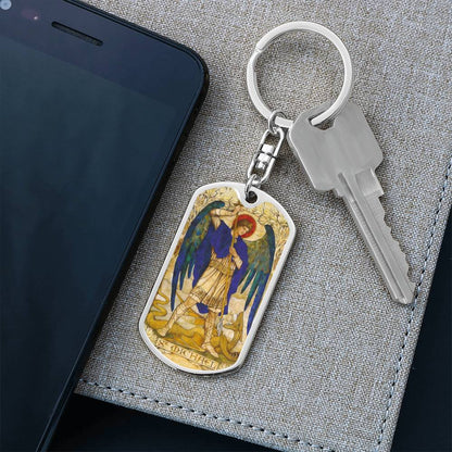 St Michael the Archangel dog tag keychain