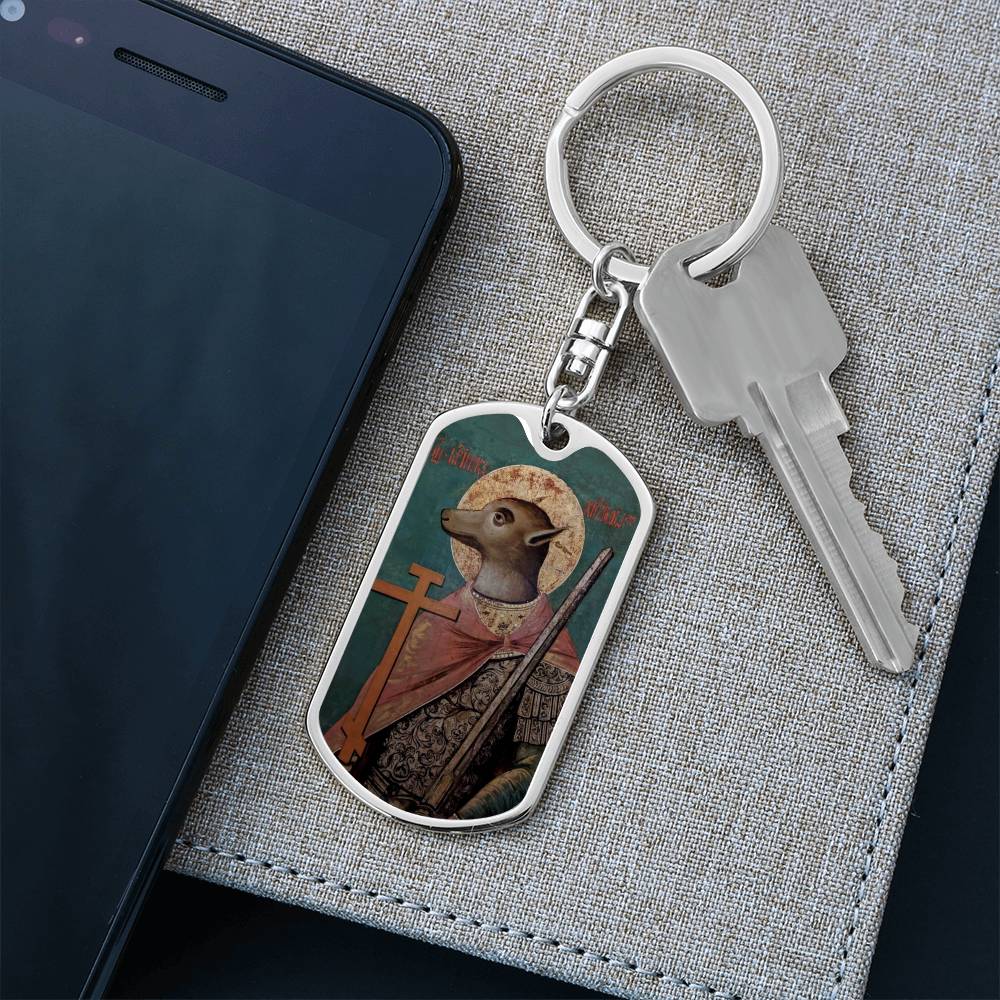 Dog Headed St Christopher dog tag keychain