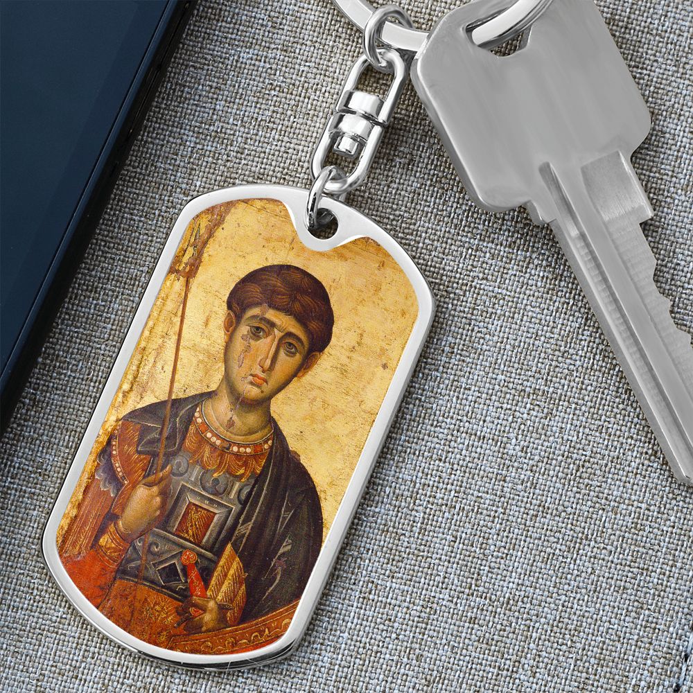 St Demetrios by Panselinos dog tag with Swivel Keychain
