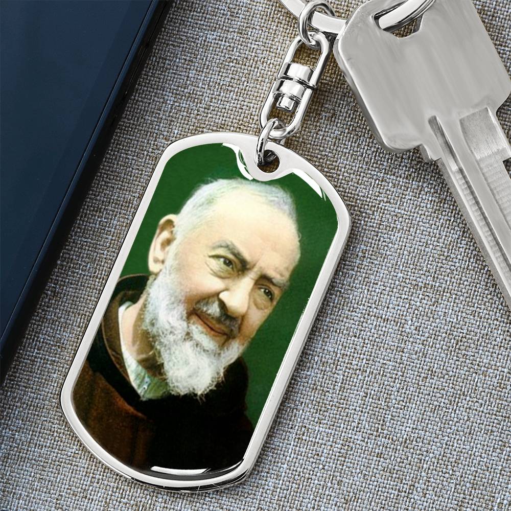 Padre Pio dog tag keychain