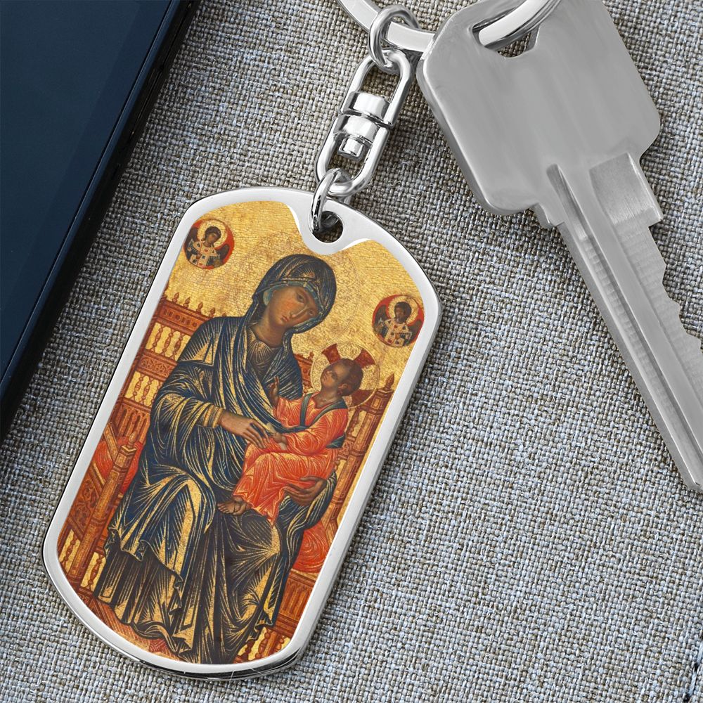 Theotokos Enthroned dog tag keychain