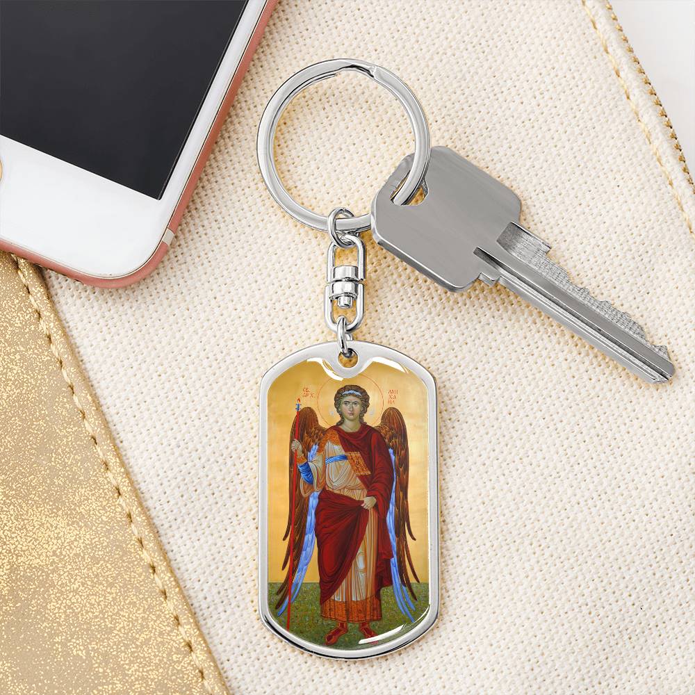 Archangel Michael dog tag keychain