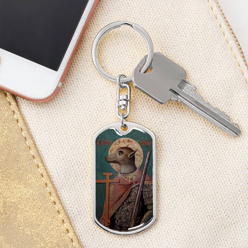 Dog Headed St Christopher dog tag keychain