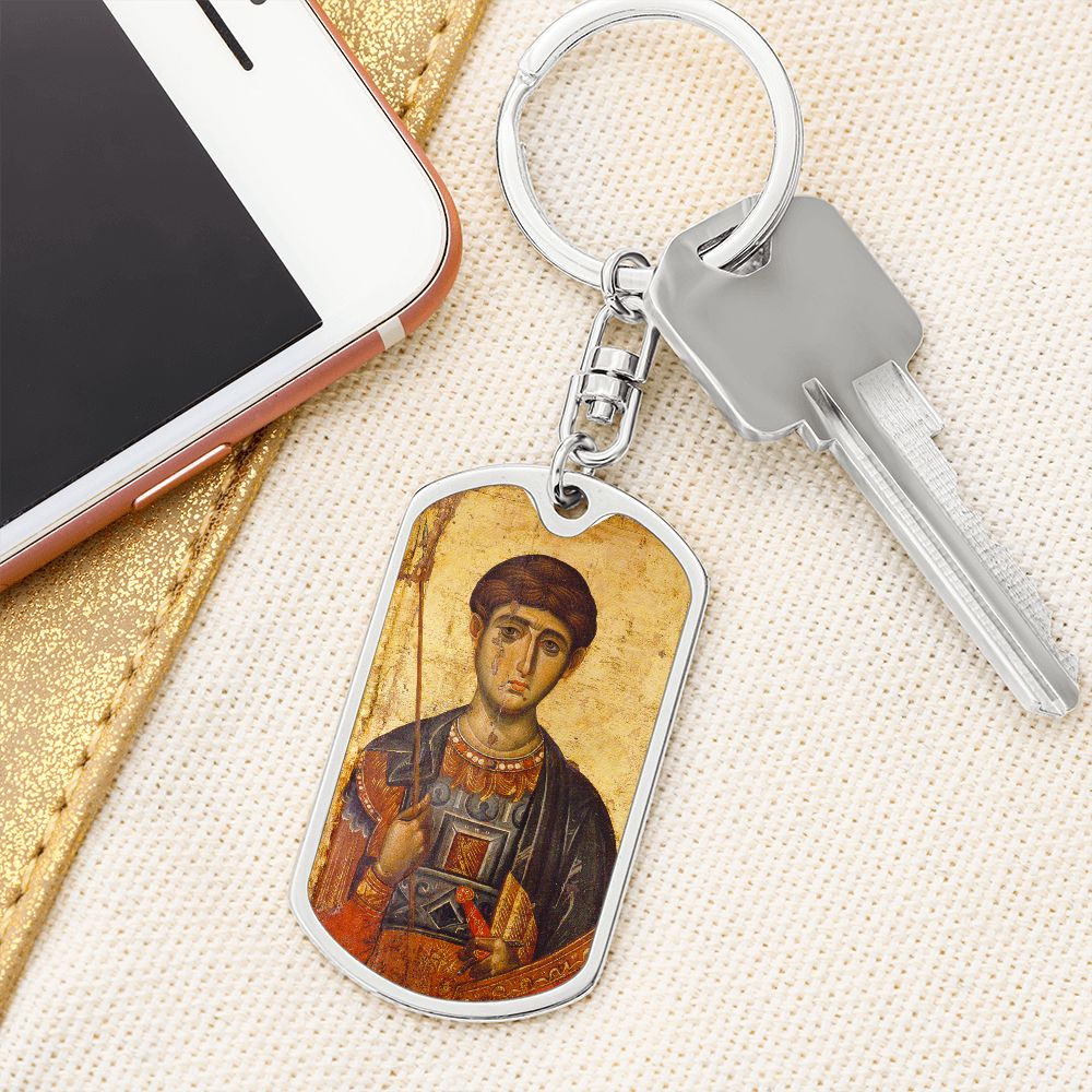 St Demetrios by Panselinos dog tag with Swivel Keychain