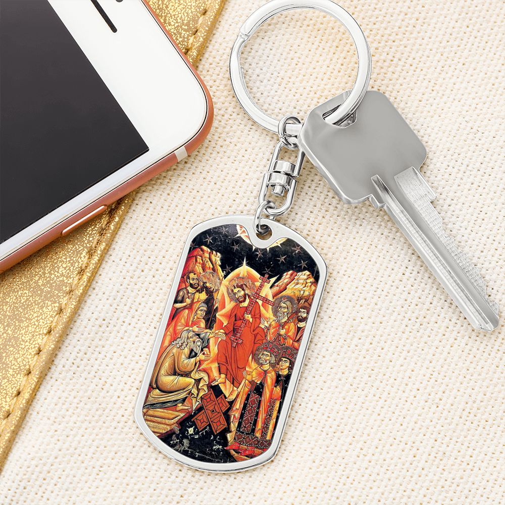 Descent into Hell dog tag keychain