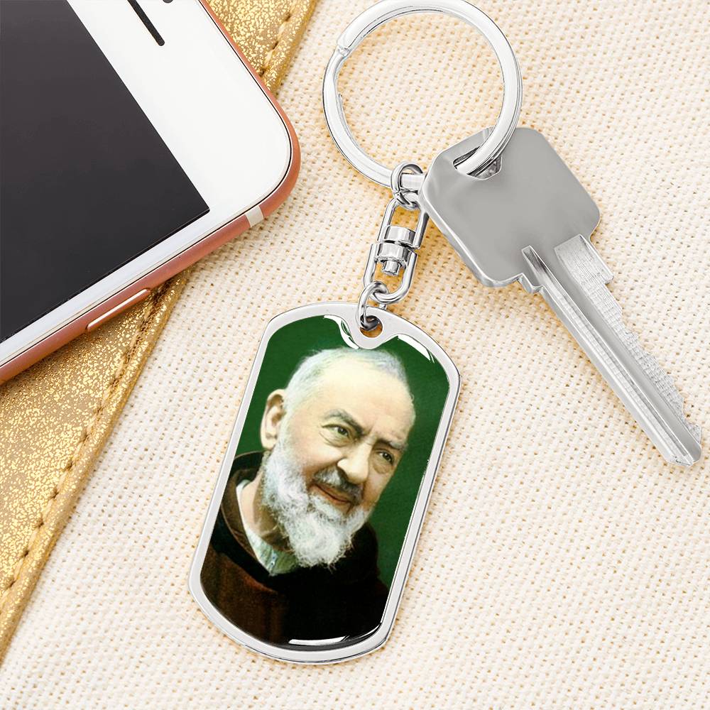 Padre Pio dog tag keychain