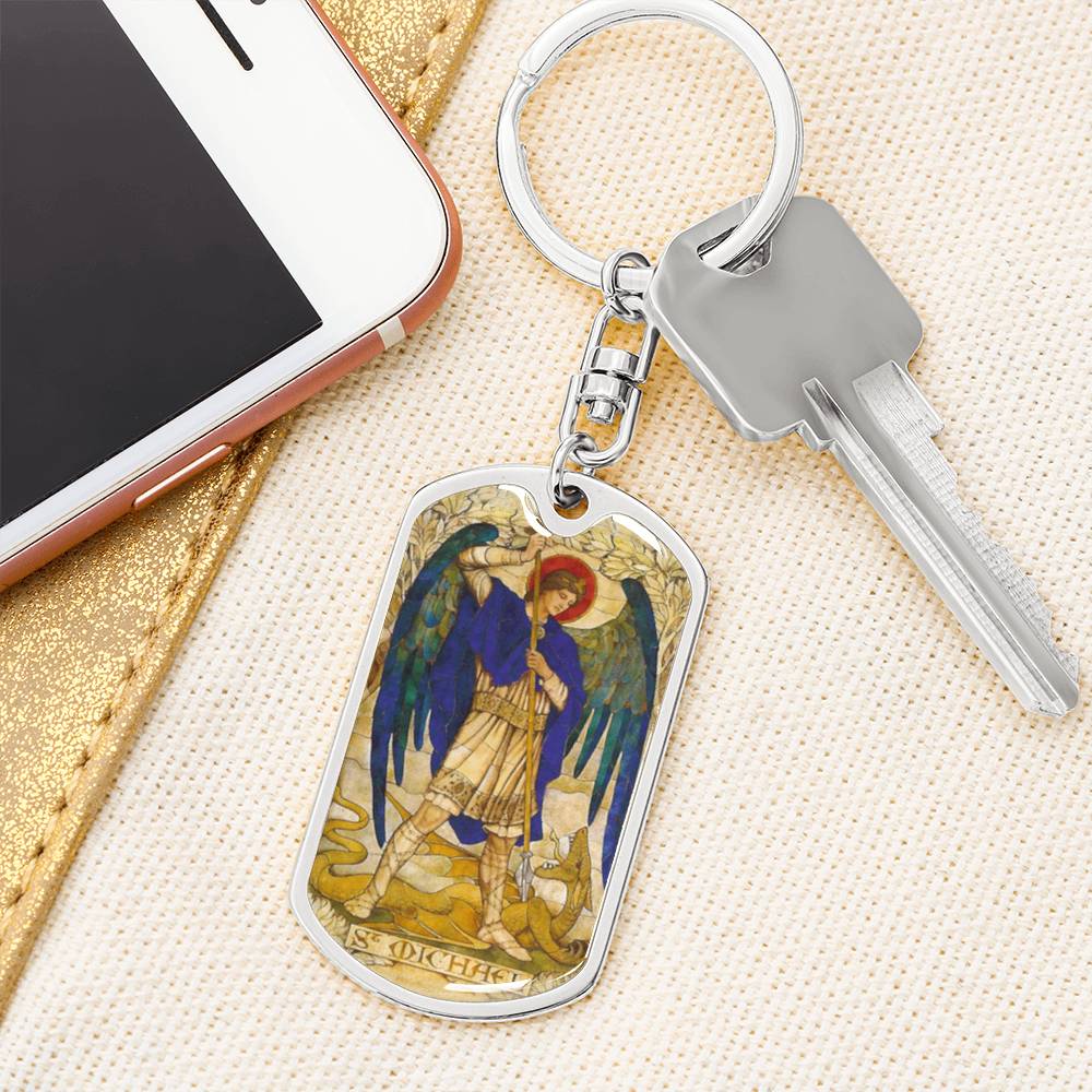 St Michael the Archangel dog tag keychain