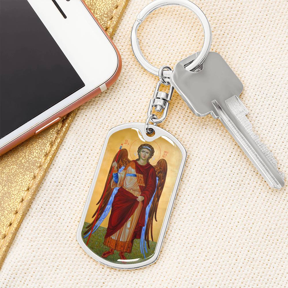 Archangel Michael dog tag keychain