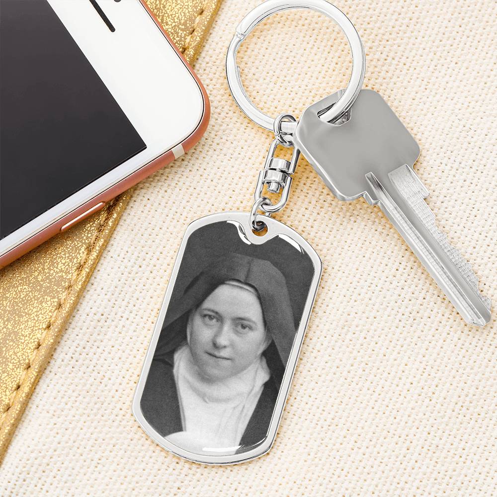 St Thérèse of Lisieux dog tag keychain