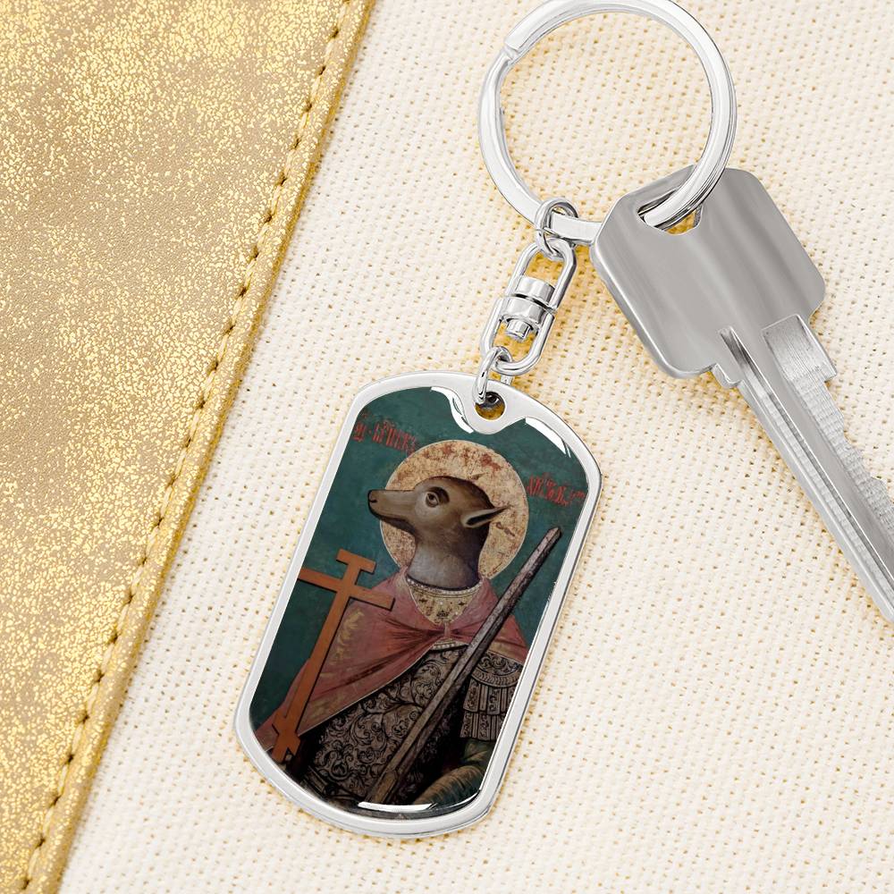Dog Headed St Christopher dog tag keychain