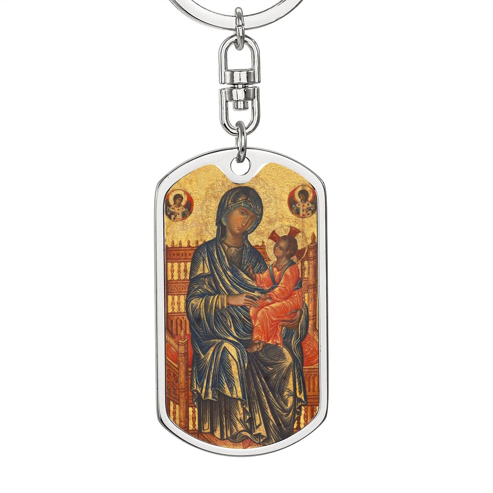 Theotokos Enthroned dog tag keychain