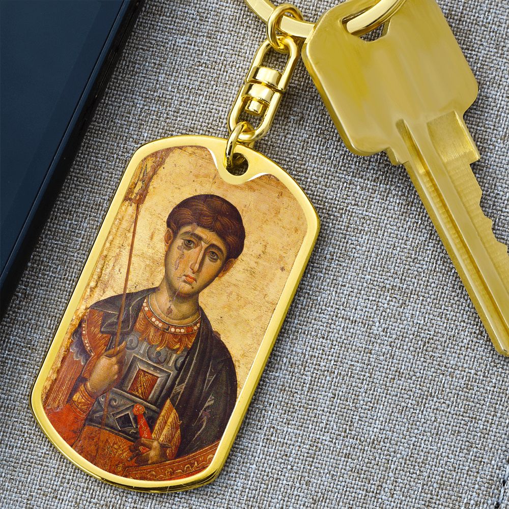 St Demetrios by Panselinos dog tag with Swivel Keychain