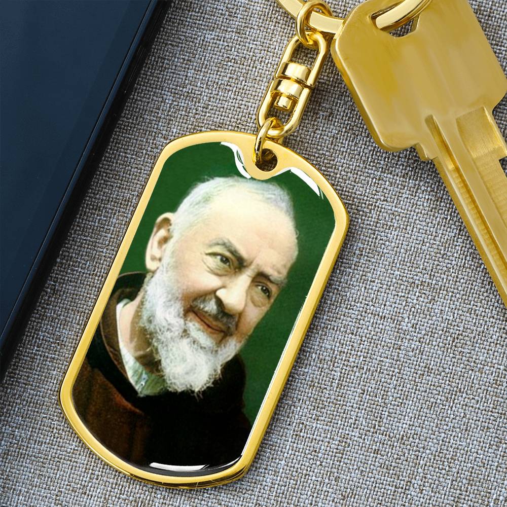 Padre Pio dog tag keychain