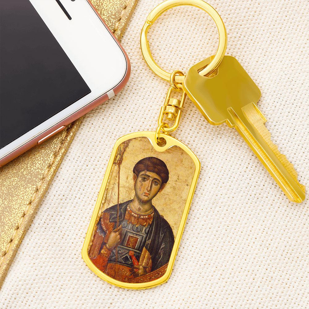 St Demetrios by Panselinos dog tag with Swivel Keychain