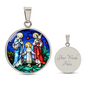 Holy Family stained glass circle pendant necklace