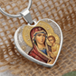 Theotokos Icon Necklace, Orthodox Icon, Stainless Steel Heart Pendant, Gold Finish