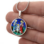 Holy Family stained glass circle pendant necklace