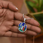Holy Family stained glass circle pendant necklace