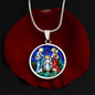 Holy Family stained glass circle pendant necklace