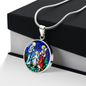 Holy Family stained glass circle pendant necklace