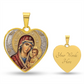 Theotokos Icon Necklace, Orthodox Icon, Stainless Steel Heart Pendant, Gold Finish