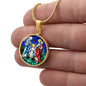 Holy Family stained glass circle pendant necklace