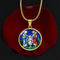 Holy Family stained glass circle pendant necklace